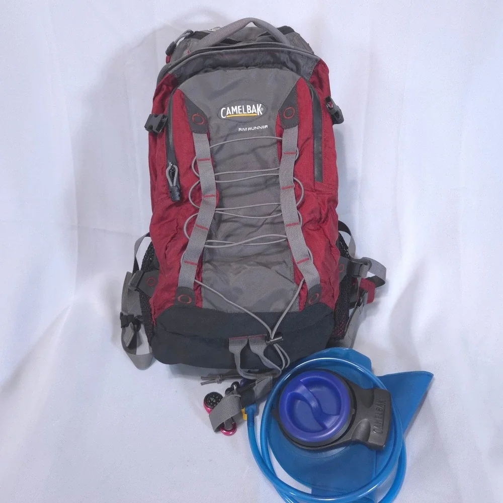 CamelBak Rim Runner Hydration Backpack w/ Bladder D-Fit Red Grey Hiking Trail